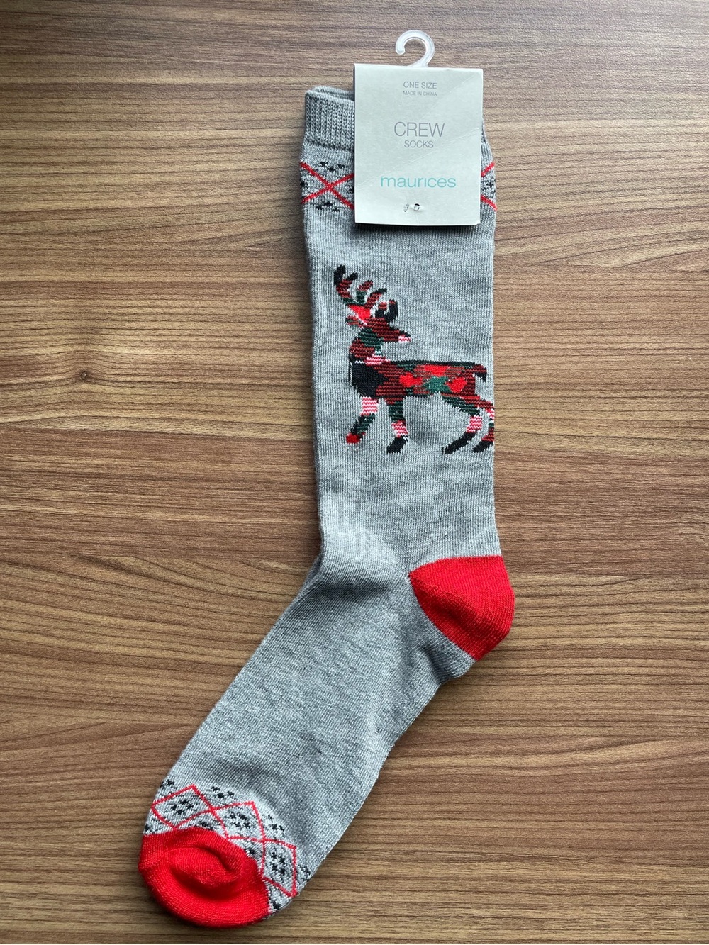 Maurices Womens Grey Crew Socks Red Reindeer One Size